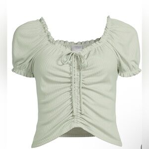 Elegant Sage Ruched Blouse